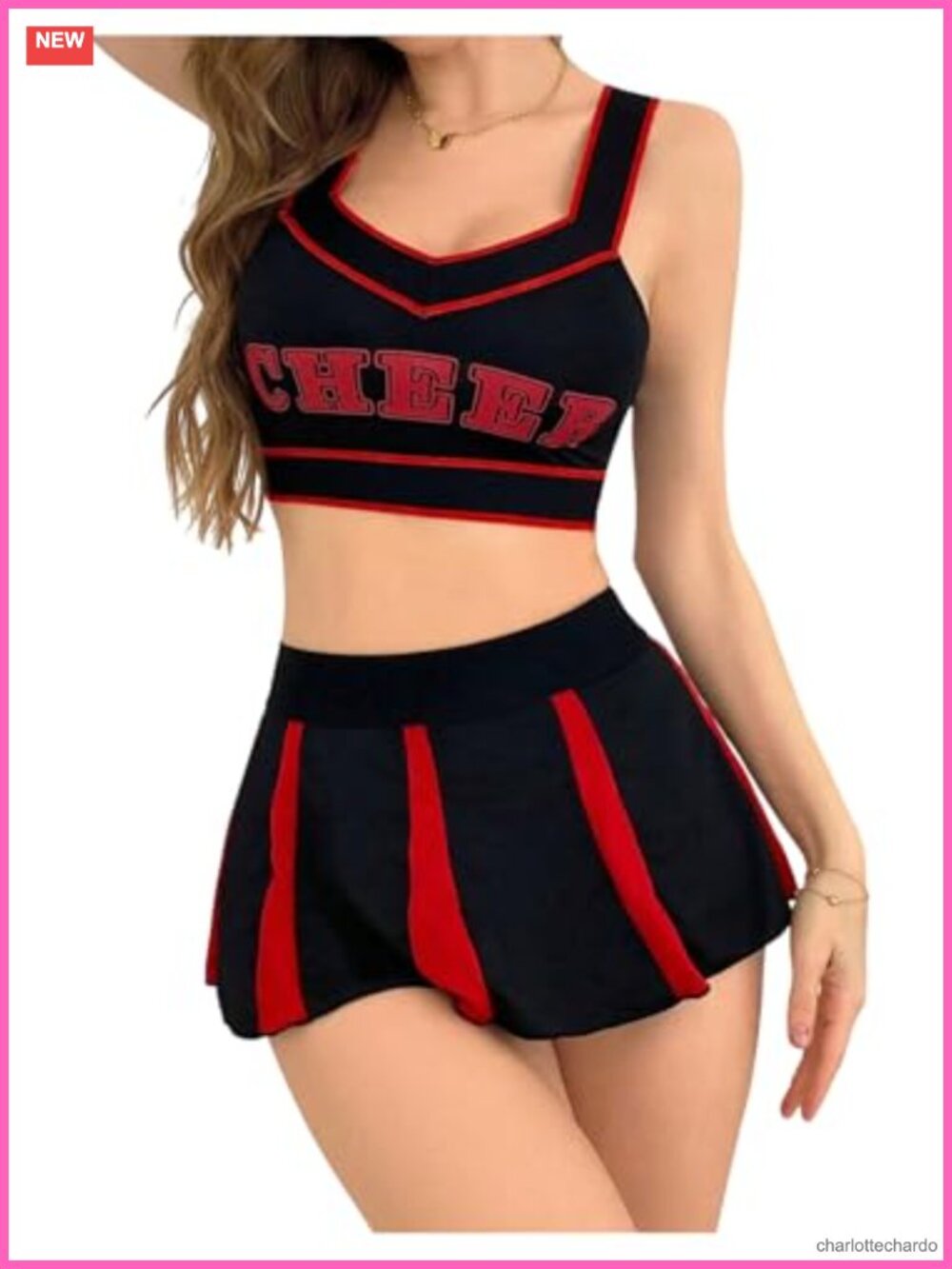 Women's 2pc Cheerleader Lingerie Set Crop Top & Micro Skater Skirt